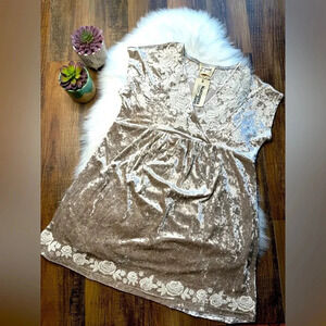 Savanna Jane Crushed Velvet Embroidered Surplice Dress In Champagne Florals